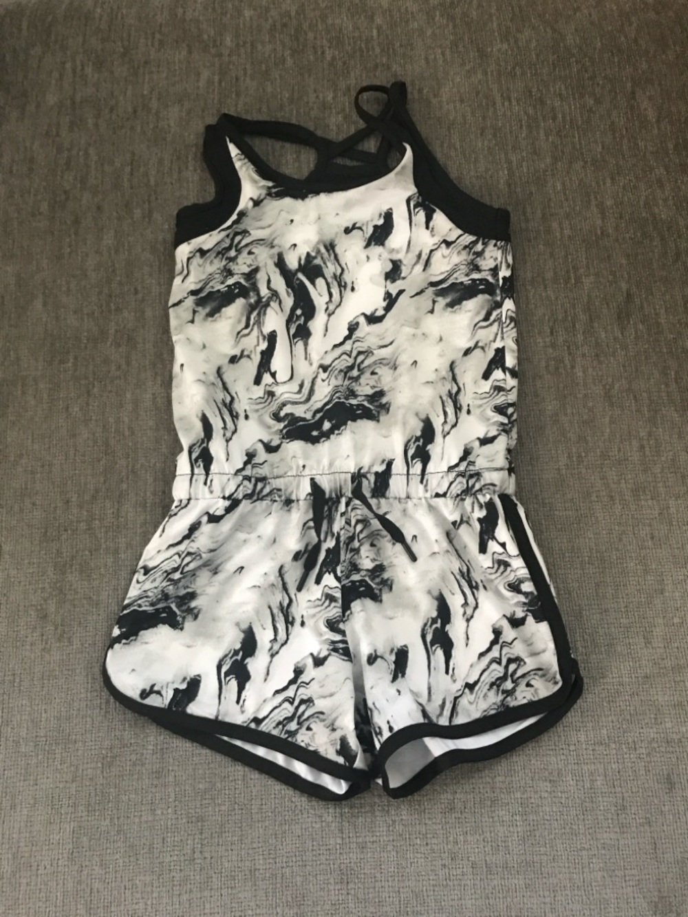 Athletic Works Black & White Marble-Print Girls' Romper